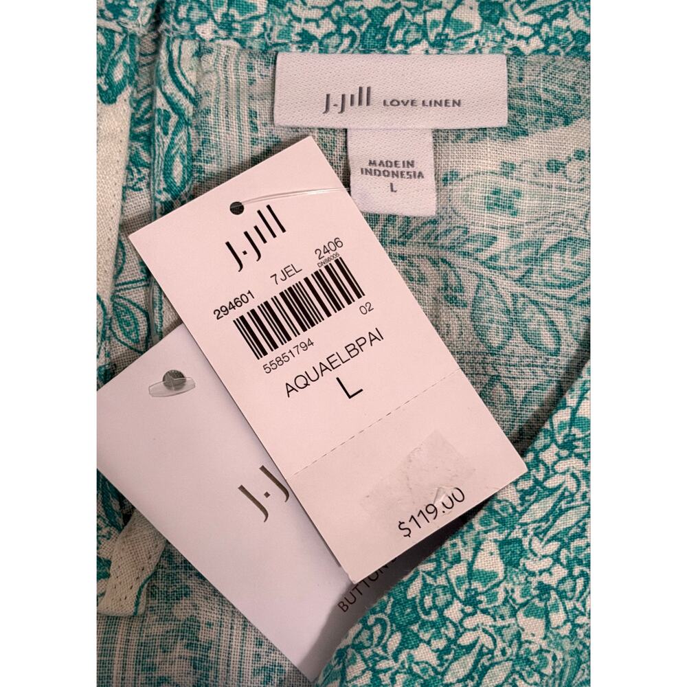 J. Jill Love Linen Aqua Paisley Dress Large Beachy Resortwear Boho Chic NWT - Picture 9 of 11